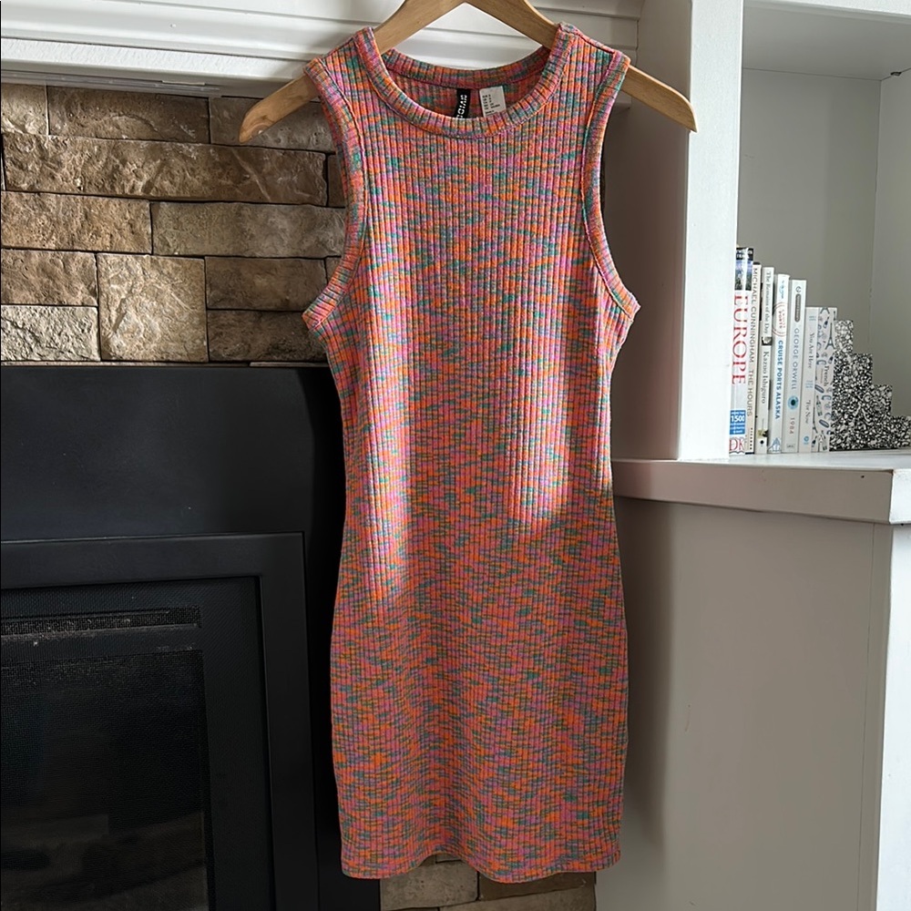 H&M rib knit high neck bodycon tank mini dress